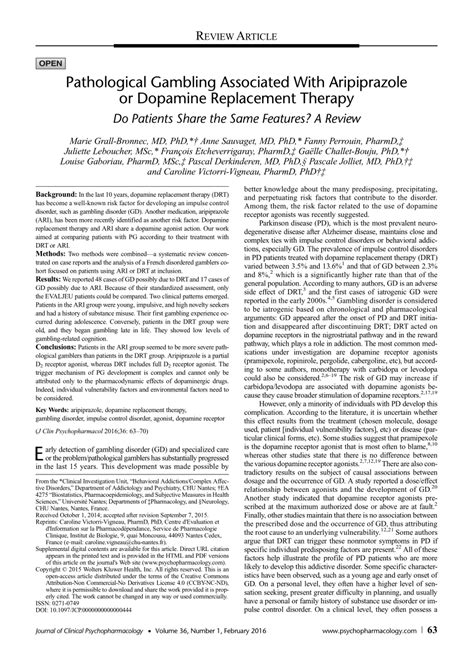 Pathological Gambling Associated With Aripiprazole or Dopamine .